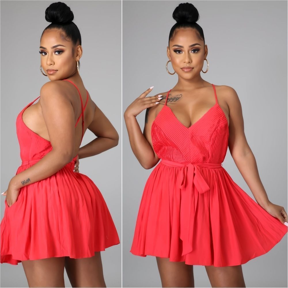 Scarlet Pleated Satin Romper - Picture 2 of 11